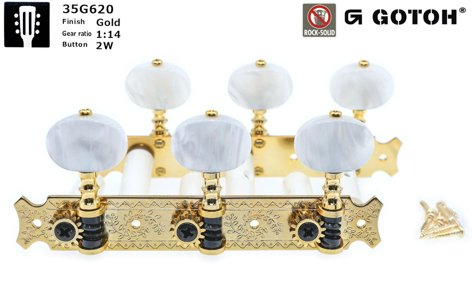 Gotoh 35G620(G)2W Tuners with 10mm Plastic Rollers for Acoustic Guitars (Gold)