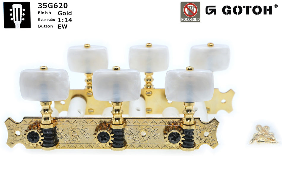 Gotoh 35G620(G)EW Tuners with 10mm Plastic Rollers for Acoustic Guitars (Gold)