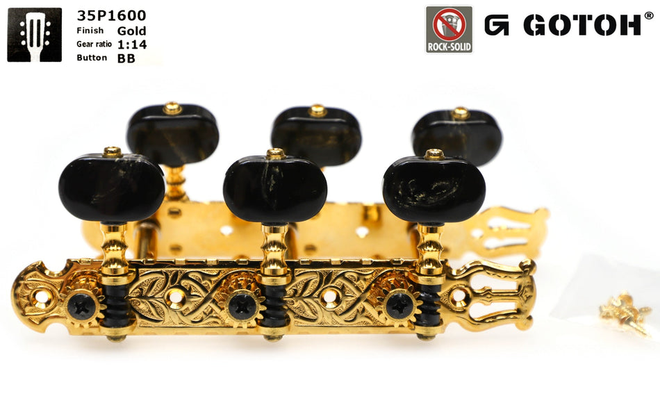 Gotoh 35P1600(G)BB Tuners with 6mm Metal Rollers for Acoustic Guitars (Gold)