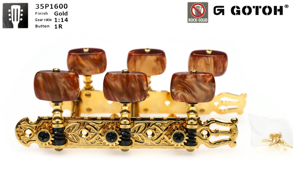 Gotoh 35P1600(G)1R Tuners with 6mm Metal Rollers for Acoustic Guitars (Gold)