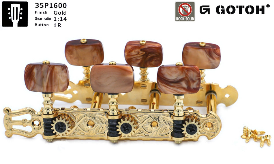 Gotoh 35P1600(G)1R Tuners with 6mm Metal Rollers for Acoustic Guitars (Gold)