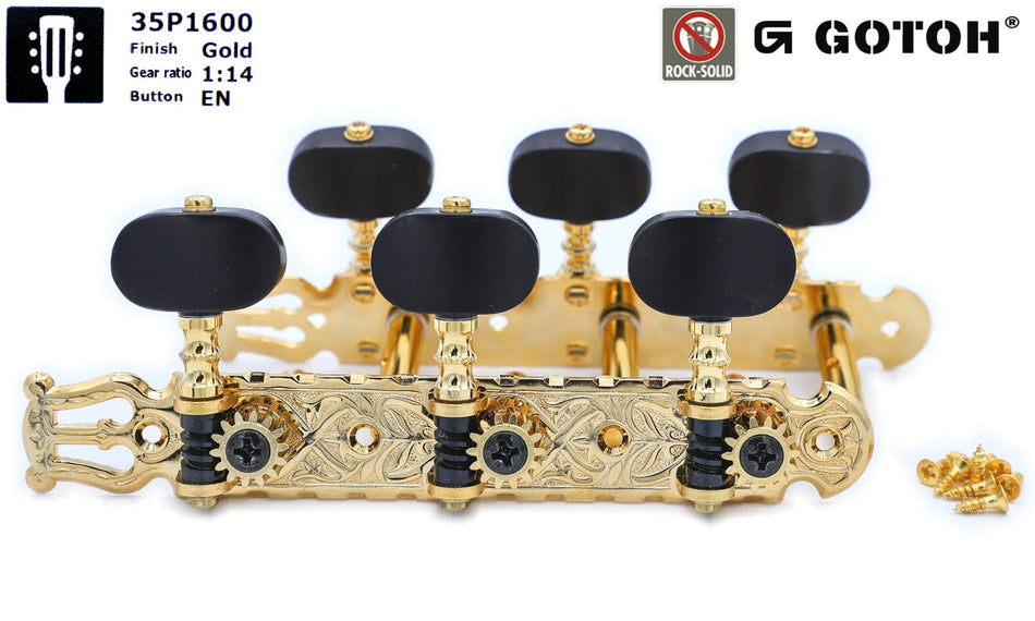 Gotoh 35P1600(G)EN Tuners with 6mm Metal Rollers for Acoustic Guitars (Gold)