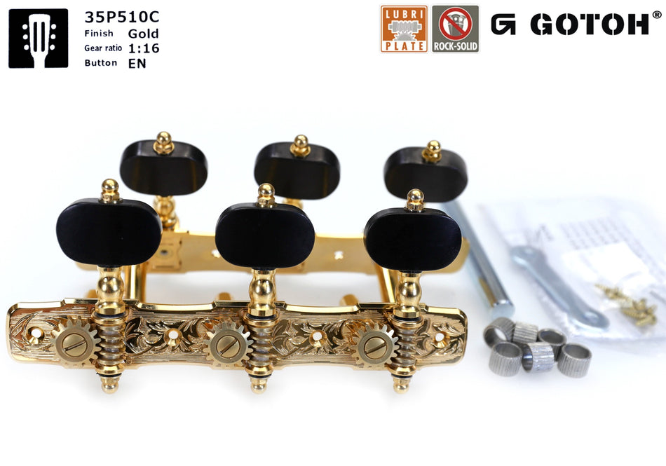 Gotoh 35P510C(G)EN Tuners with 6mm Metal Rollers for Acoustic Guitars (Gold)