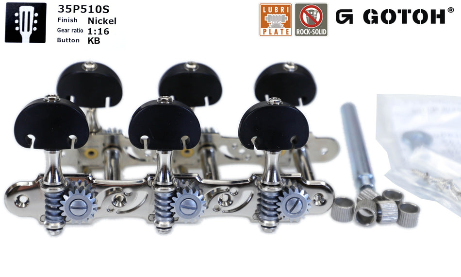 Gotoh 35P510S(N)KB Tuners with 6mm Metal Rollers for Acoustic Guitars (Nickel)