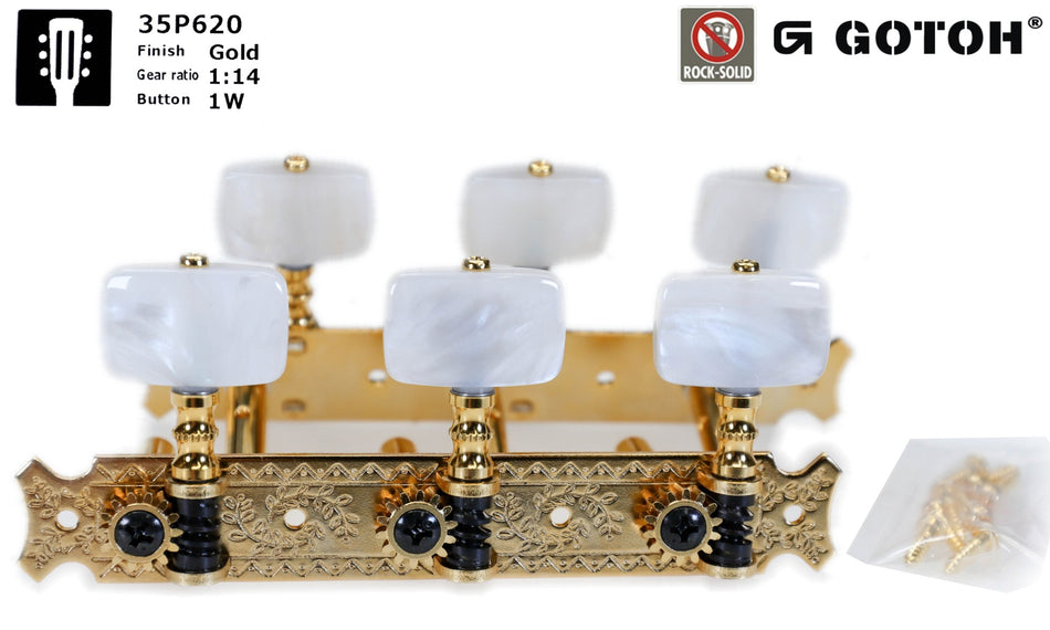 Gotoh 35P620(G)1W Tuners with 6mm Metal Rollers for Acoustic Guitars (Gold)