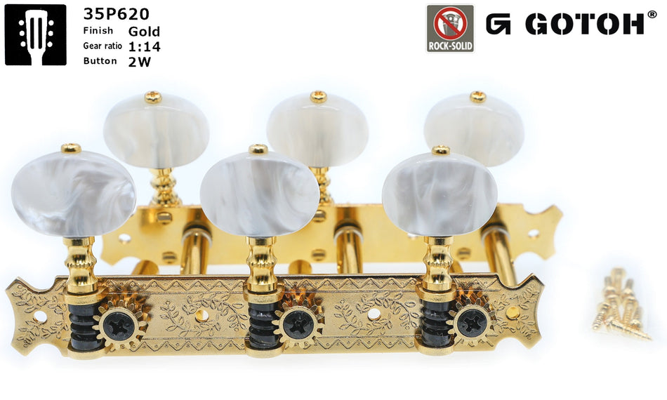 Gotoh 35P620(G)2W Tuners with 6mm Metal Rollers for Acoustic Guitars (Gold)