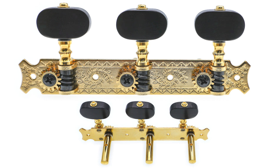 Gotoh 35P620(G)EN Tuners with 6mm Metal Rollers for Acoustic Guitars ( (Gold, Ebony knobs)