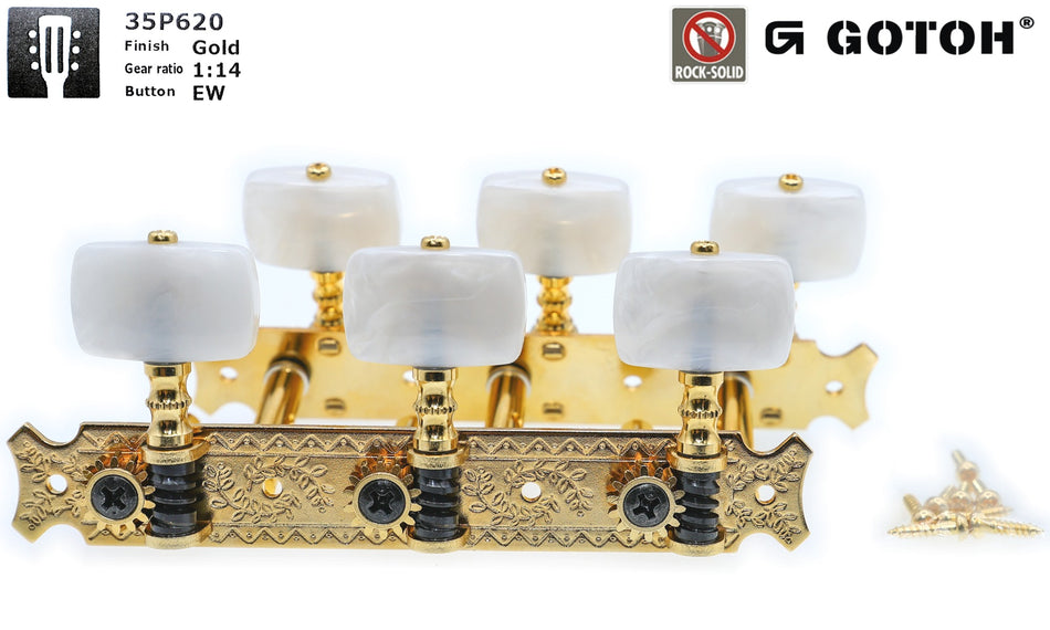 Gotoh 35P620(G)EW Tuners with 6mm Metal Rollers for Acoustic Guitars (Gold)