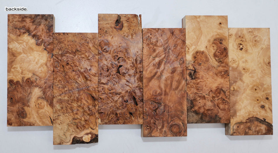 Maple Burl Knife Scales, 6 pieces, 0.82" x 2" x 5" each (HIGH FIGURE) - Stock# 6-2141