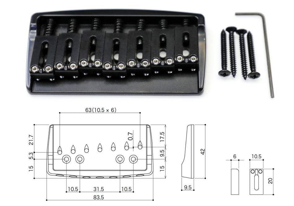 Gotoh 510FX-7 Hardtail Solid Brass, with 10.5mm Steel Saddles, 7-strings (choose finish)