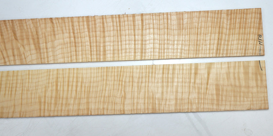 Maple Flame Fingerboards, 2 pieces, 21.3" long, unslotted (+HIGH FIGURE +4★) - Stock# 6-1158