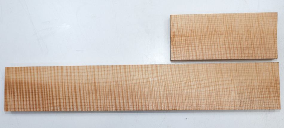 Maple Flame Neck Blank + Heel, 0.94" x 4" x 33.25" total (PREMIUM FIGURE 5★) - Stock# 6-1412