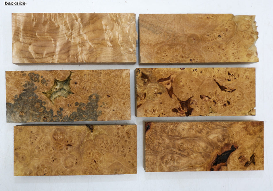 Maple Burl Knife Scales, 6 pieces, 0.9" x 2" x 5" each (HIGH FIGURE) - Stock# 6-2498