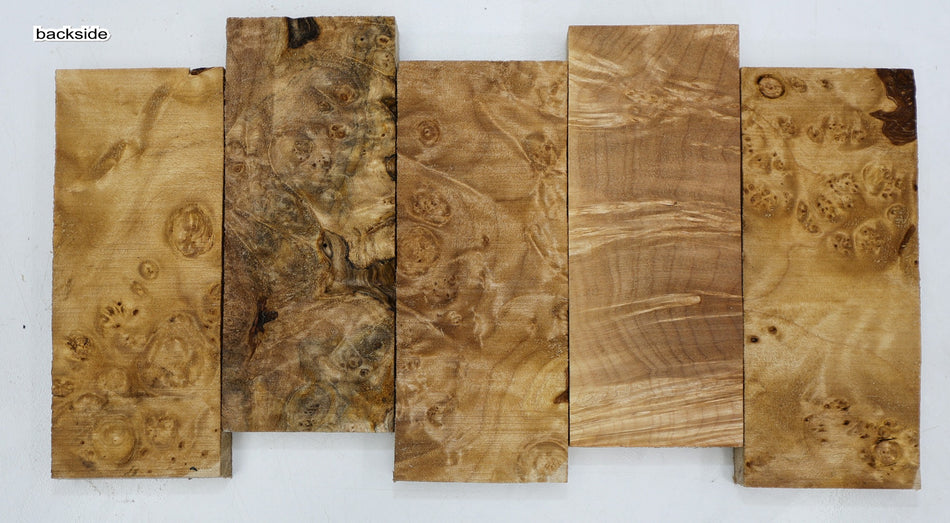 Maple Burl Knife Scales, 5 pieces, 0.7" x 2" x 5" each (HIGH FIGURE) - Stock# 6-3771