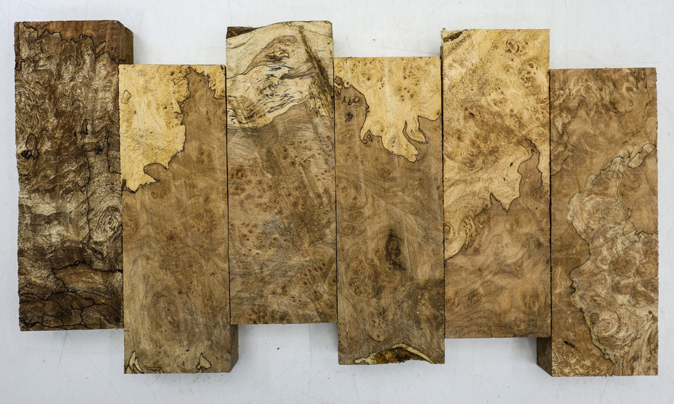 Spalted Maple Burl Knife Scales,  pieces, 1" x 2" x 6" (HIGH FIGURE) - Stock# 6-4602