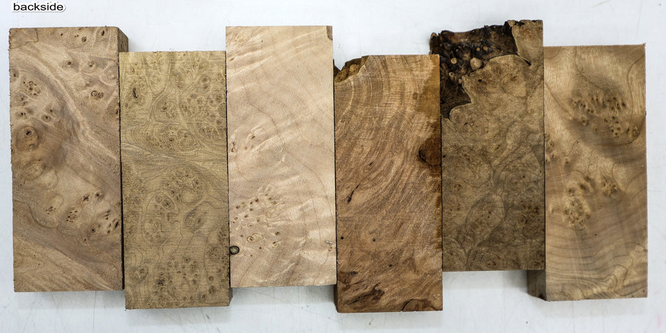 Maple Burl Knife Scales, 6 pieces, 1" x 2" x 5" each (HIGH FIGURE) - Stock# 6-4790