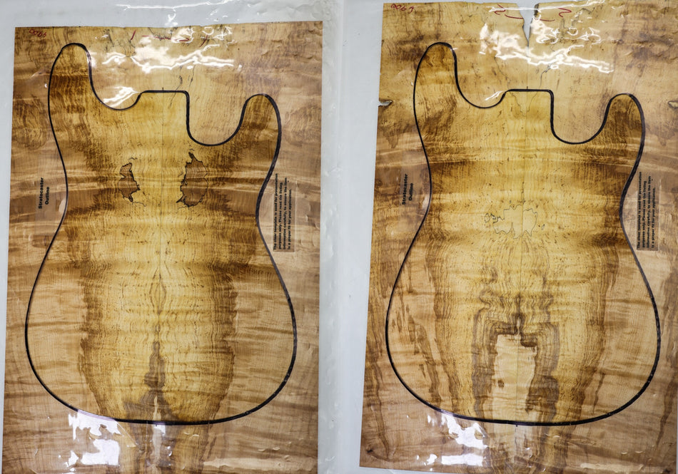 2 Matched Spalted Maple Flame Guitar sets, 0.27" thick (GREAT FIGURE) - Stock# 6-4900