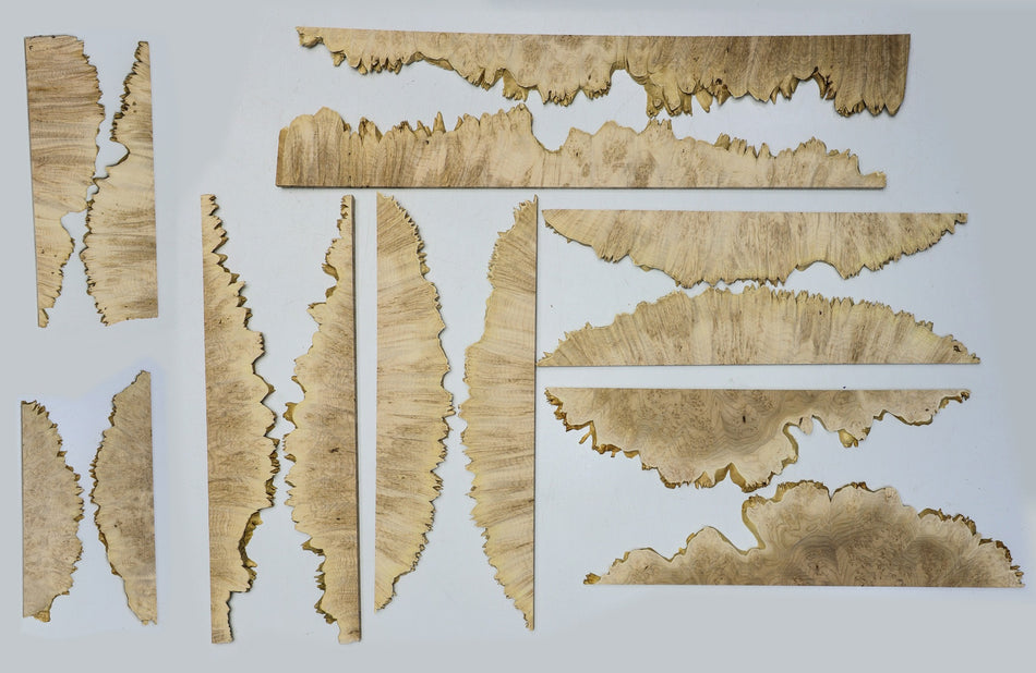 Maple Burl caps, 14 small pieces 0.2 thick (HIGH FIGURE) - Stock# 6-5125