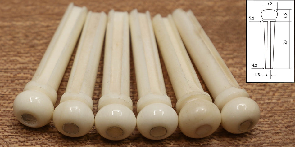Bridge Pins, Cattle Bone with 3mm MoP dot, set of 6 slotted