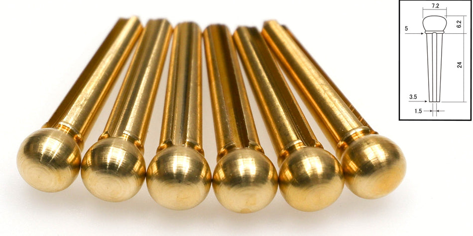 Bridge Pins, Brass, set of 6 slotted