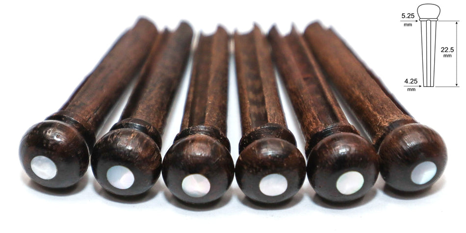 Bridge Pins, set of 6, Rosewood with 3mm MoP dot, slotted