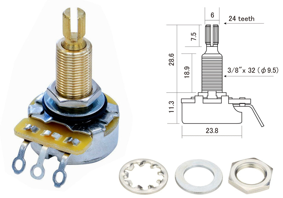 CTS Control Potentiometer, 500K Linear Taper, Long 28.6 mm Shaft (inch)