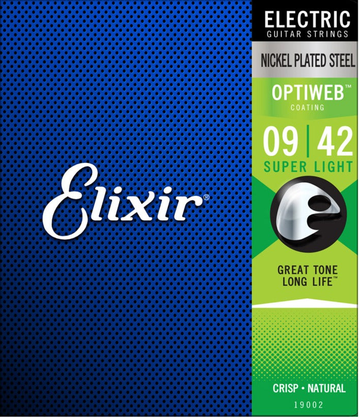 Elixir Electric Guitar Strings, Nickel Plated Steel, Optiweb Coated, Super Light 19002 (9-42)