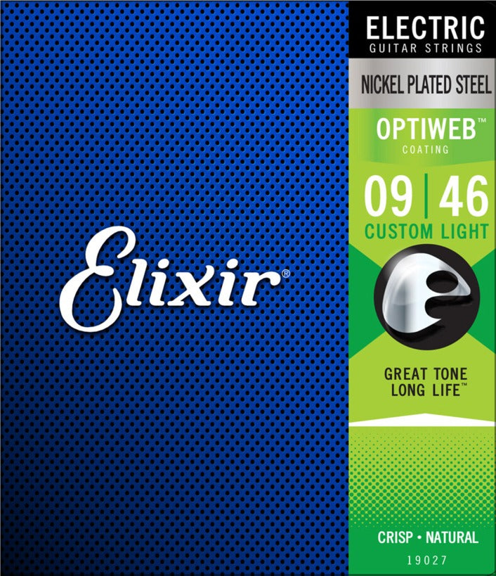 Elixir Electric Guitar Strings, Nickel Plated Steel, Optiweb Coated, Custom Light 19027 (9-46)