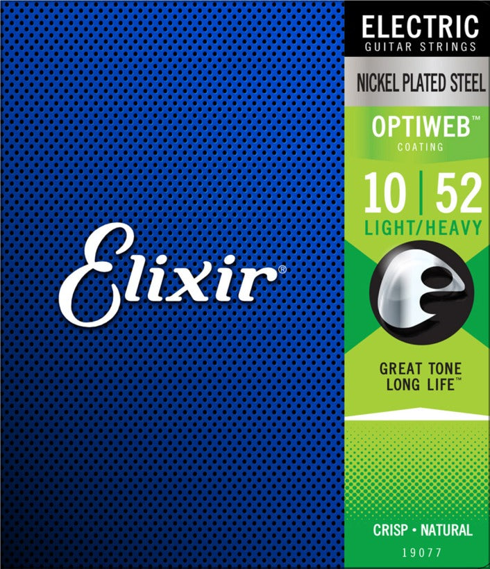 Elixir Electric Guitar Strings, Nickel Plated Steel, Optiweb Coated, Light/Heavy 19077 (10-52)