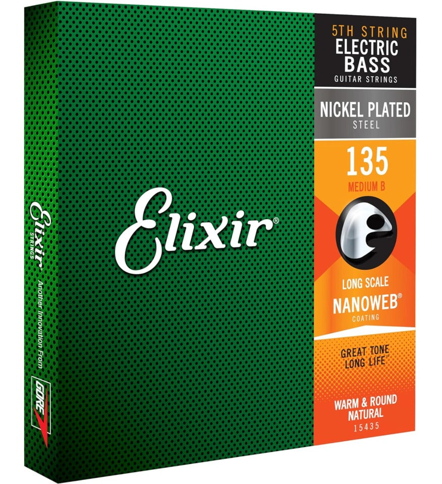 Elixir Electric Bass 5th String Single (135 Heavy B), Nickel Plated Steel, Nanoweb Coated, 15435