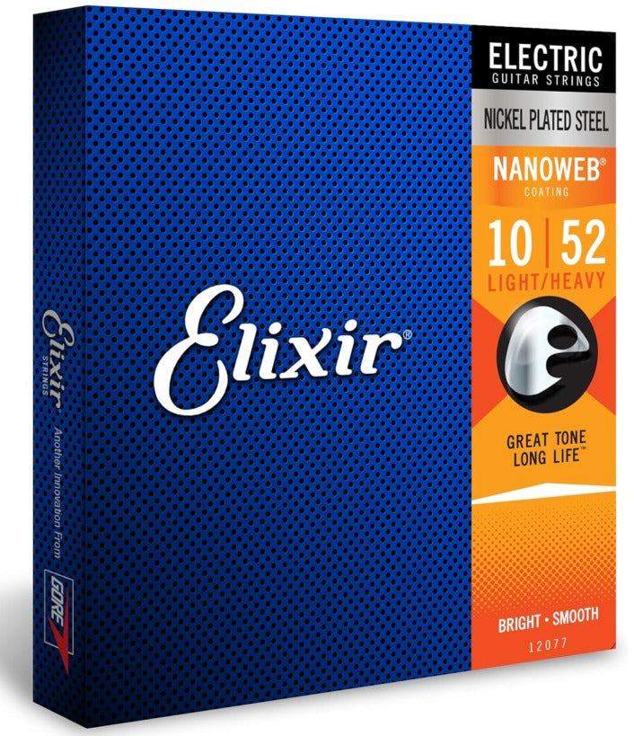 Elixir Electric Guitar Strings, Nickel Plated Nanoweb Coated, Light/Heavy 12077 (10-52)