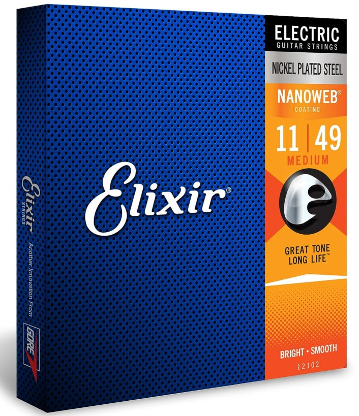 Elixir Electric Guitar Strings, Nickel Plated Nanoweb Coated, Medium 12102 (11-49)