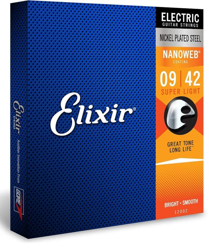Elixir Electric Guitar Strings, Nickel Plated Nanoweb Coated, Super Light 12002 (9-42)