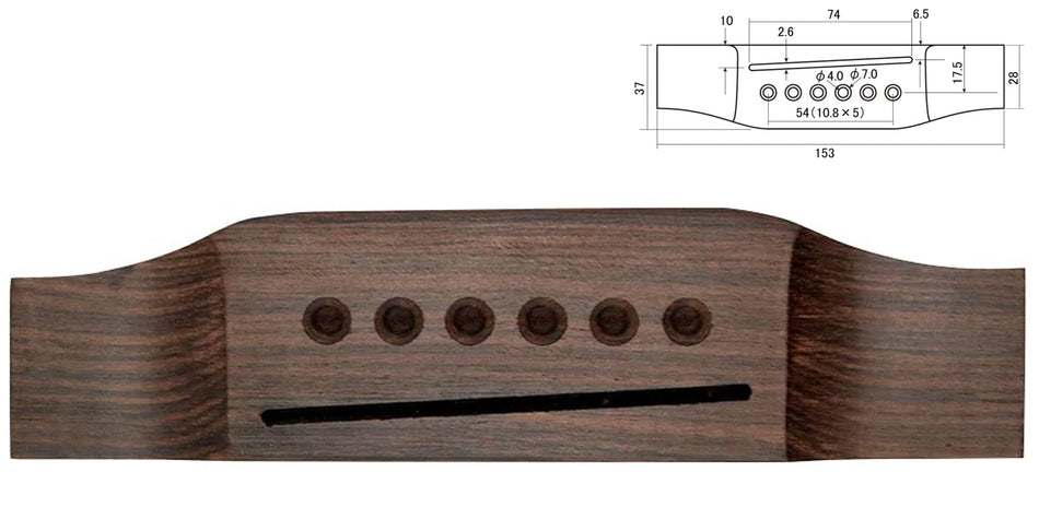 Machined Bridge for Martin® type with countersunk bridge pin holes, Rosewood