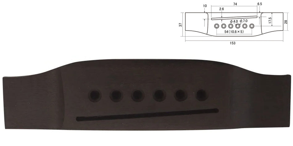 Machined Bridge for Martin® type with countersunk bridge pin holes, Ebony