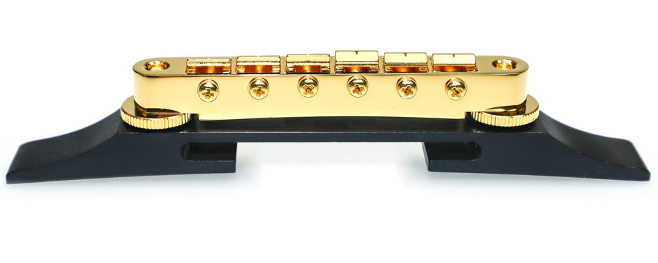 Machined Bridge for Archtop, with Gold Gotoh  GE104B Saddle, Ebony contoured base