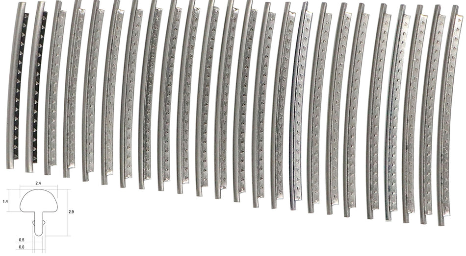 Fretwire, Medium Nickel Silver (1.4x2.4mm, 0.5 tang), pre-cut 24 pack