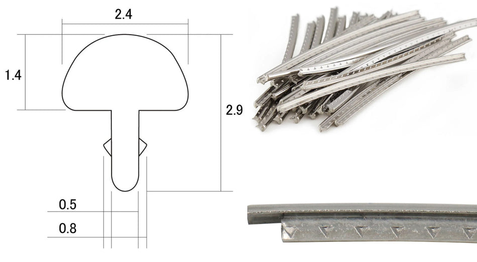 Fretwire, Medium Nickel Silver (1.4x2.4mm, 0.5 tang), pre-cut 24 pack