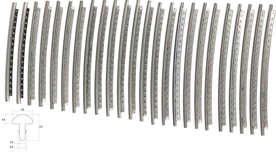 Fretwire, Small Nickel Silver (0.9x2mm, 0.5 tang), pre-cut 24 pack