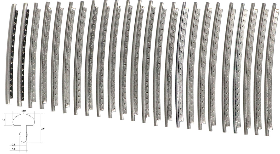 Fretwire, Small Nickel Silver (1.1x2mm, 0.5 tang), pre-cut 24 pack