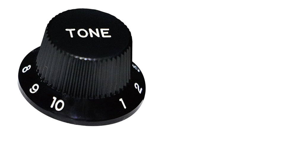 Knob for Fender-type Strat Guitars, Alpha (Volume or Tone) Black with White Numbers
