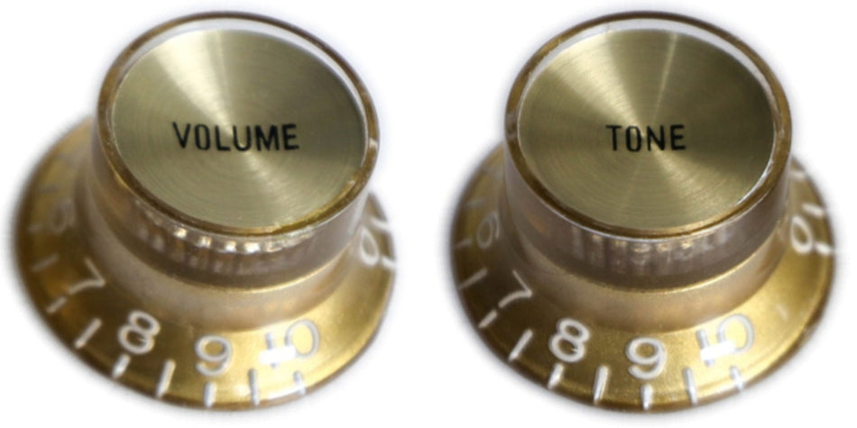 Top Hat Bell Knob for Gibson-type Guitars, Alpha (Volume or Tone) Gold with Gold Reflector