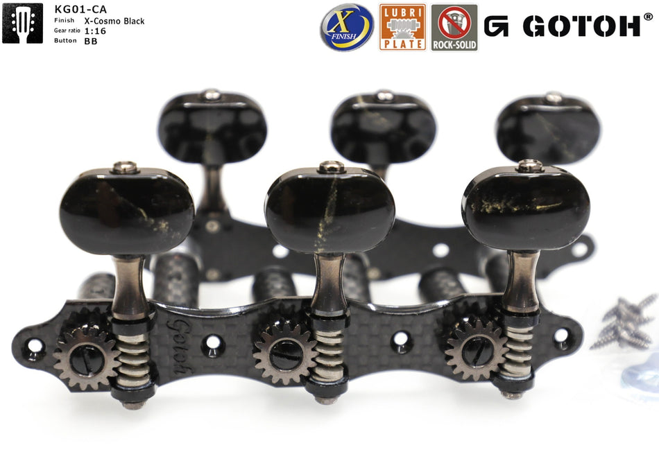 Gotoh KG01-CA(xCK)BB Tuners with X-Finish & 10mm Carbon Rollers for Acoustic Guitars (xCosmo Black)