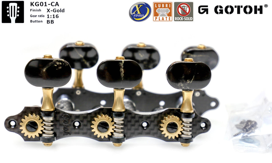 Gotoh KG01-CA(xG)BB Tuners with X-Finish, 10mm Carbon Rollers for Acoustic Guitars (xGold)