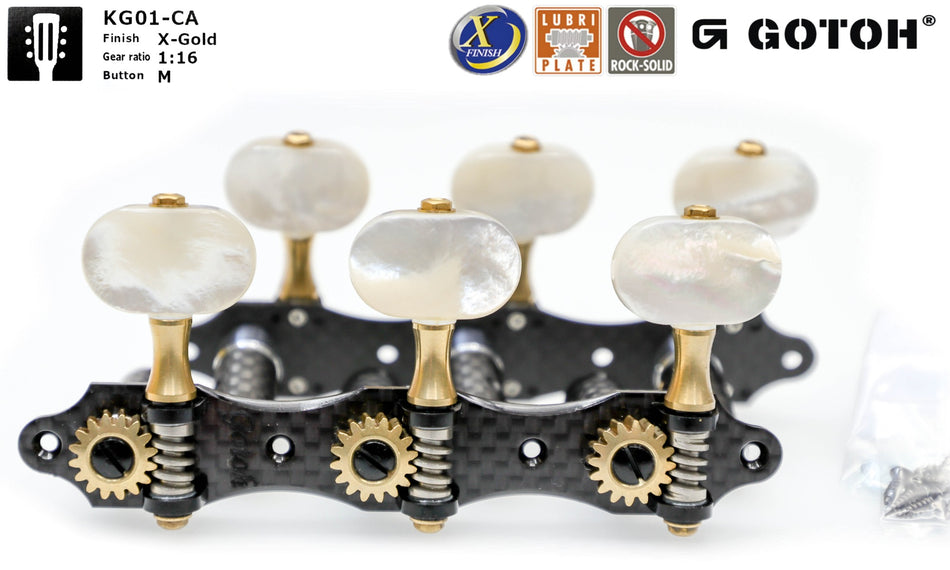 Gotoh KG01-CA(xG)M Tuners with X-Finish, 10mm Carbon Rollers and Mother or Pearl Knobs (xGold)