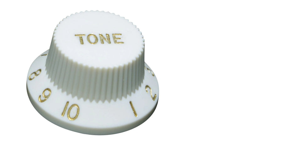 Knob for Fender-type Strat Guitars, CTS (Volume or Tone) Parchment White with Gold Numbers