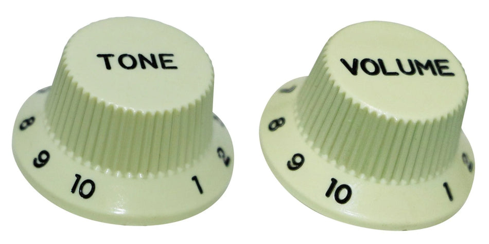 Knob for Fender-type Strat Guitars, Alpha (Volume or Tone) Mint with Black Numbers
