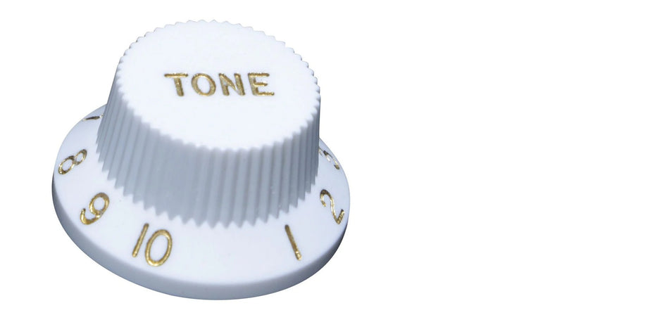 Knob for Fender-type Strat Guitars, CTS (Volume or Tone) White with Gold Numbers