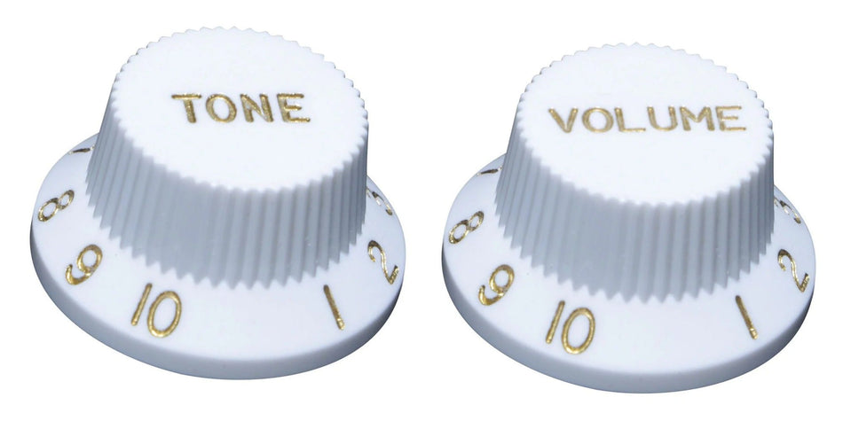 Knob for Fender-type Strat Guitars, Alpha (Volume or Tone) White with Gold Numbers