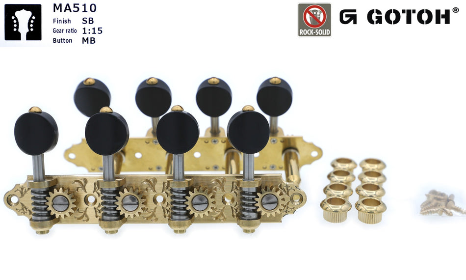 Mandolin Tuners, A-style Gotoh MA510(G)MB with Metal Rollers (Solid Brass)